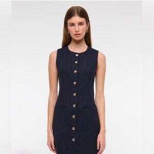 Black Sleeveless Button-Front Tweed Dress